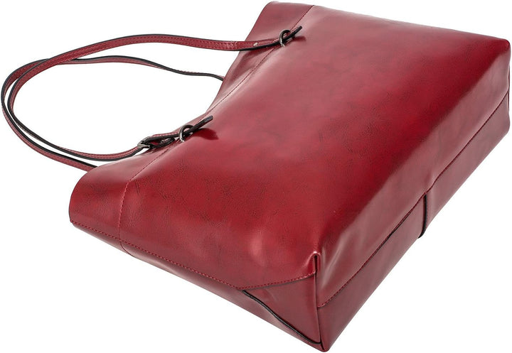 S-ZONE Damen Handtasche Echtleder Schultertasche Umhängetasche Grosse Shopper Tote Beutel Weinrot, W