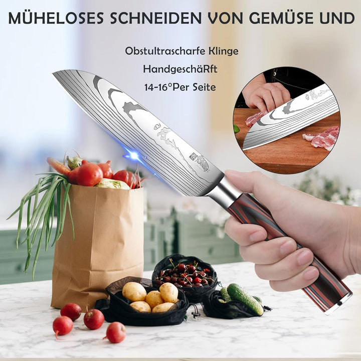 JUANSHI® Santokumesser 13,0 cm - Kochmesser aus hochwertigem Hoher Kohlenstoffgehalt Edelstahl, extr