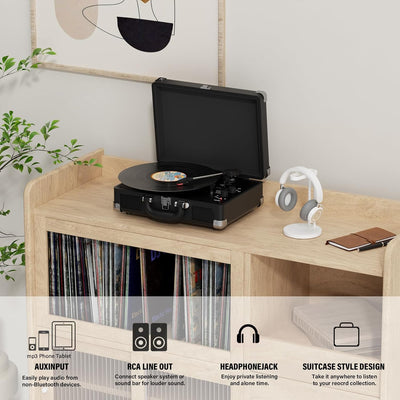 DIGITNOW! Belt-Drive 3 Gang Portable Stereo Turntable with Built-in Speakers, Supports RCA Output/3.