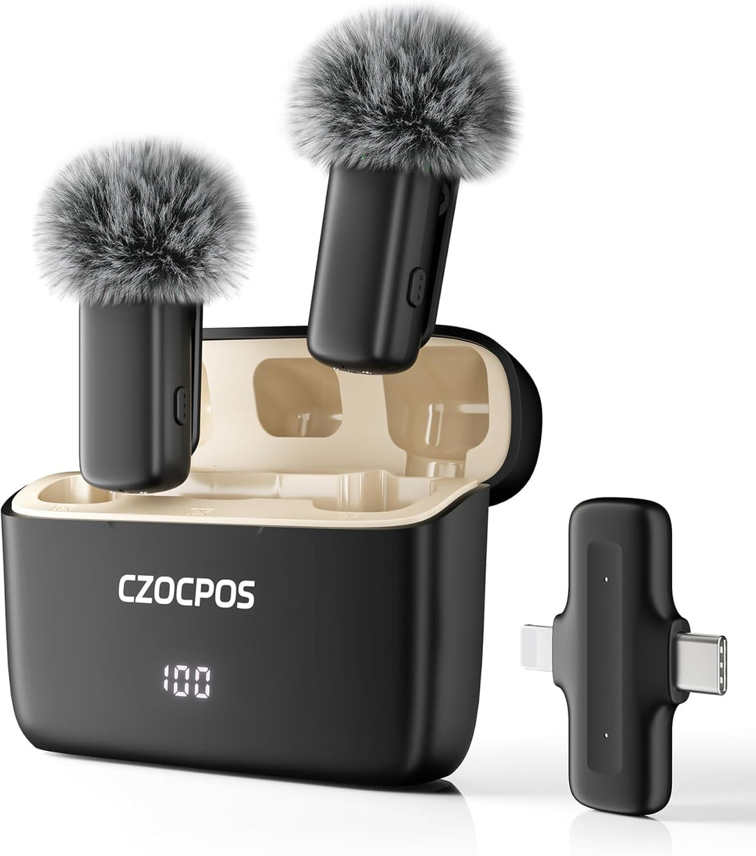 CZOCPOS Kabelloses Lavalier Mikrofon Wireless für iPhone/iPad/Android mit Ladebox, Geräuschunterdrüc