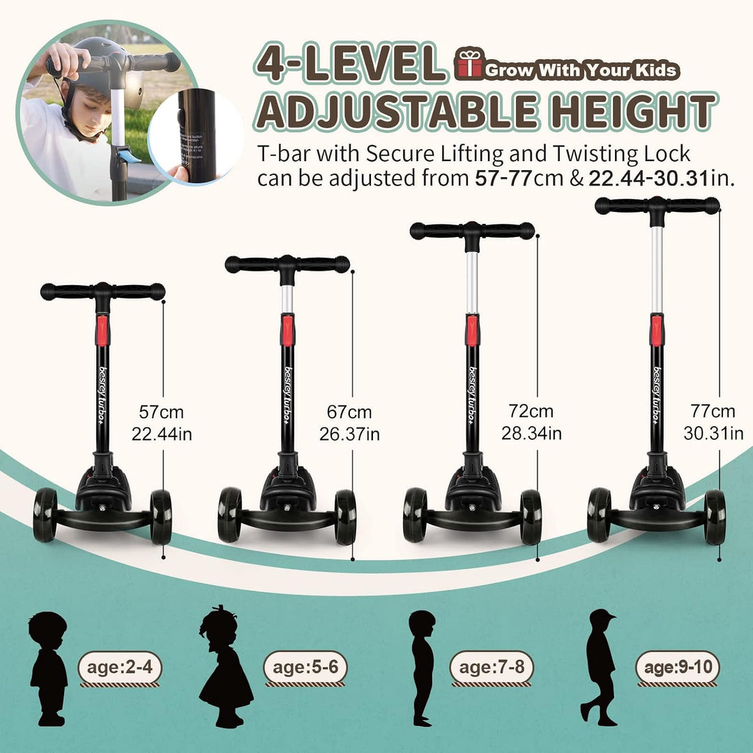 besrey Kinder-Scooter – Big Wheels Faltbarer Tretroller mit blinkenden LED-Lichtern für Jungen und M