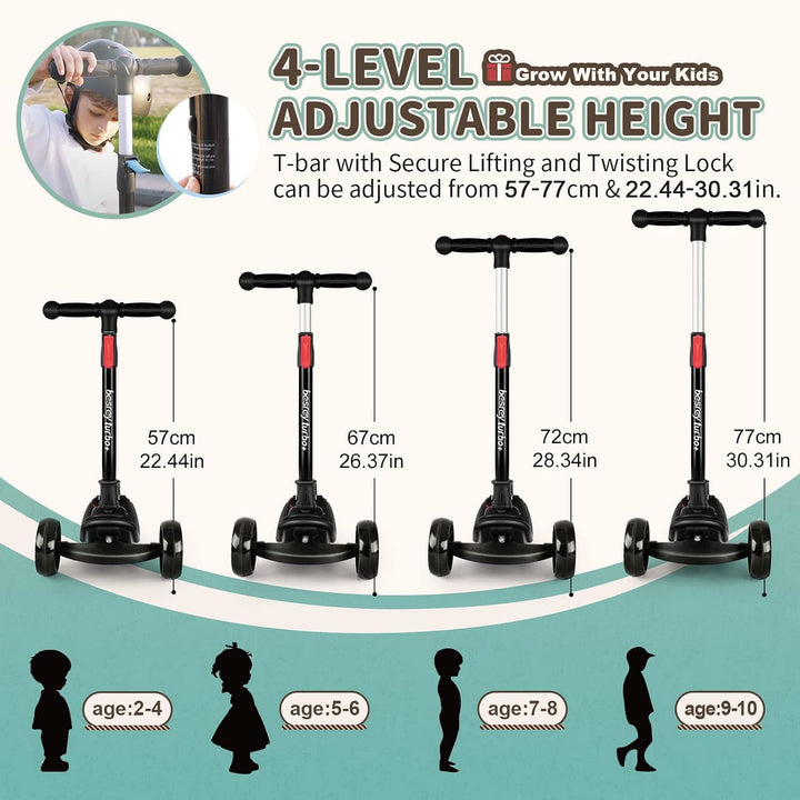 besrey Kinder-Scooter – Big Wheels Faltbarer Tretroller mit blinkenden LED-Lichtern für Jungen und M