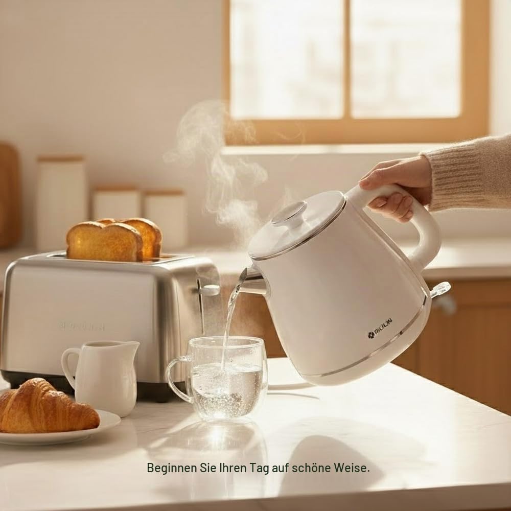 MULIN wasserkocher retro, Elektrischer Wasserkocher mit 360° Basis, 1,8 L Kapazität, 2200 W, Schnell
