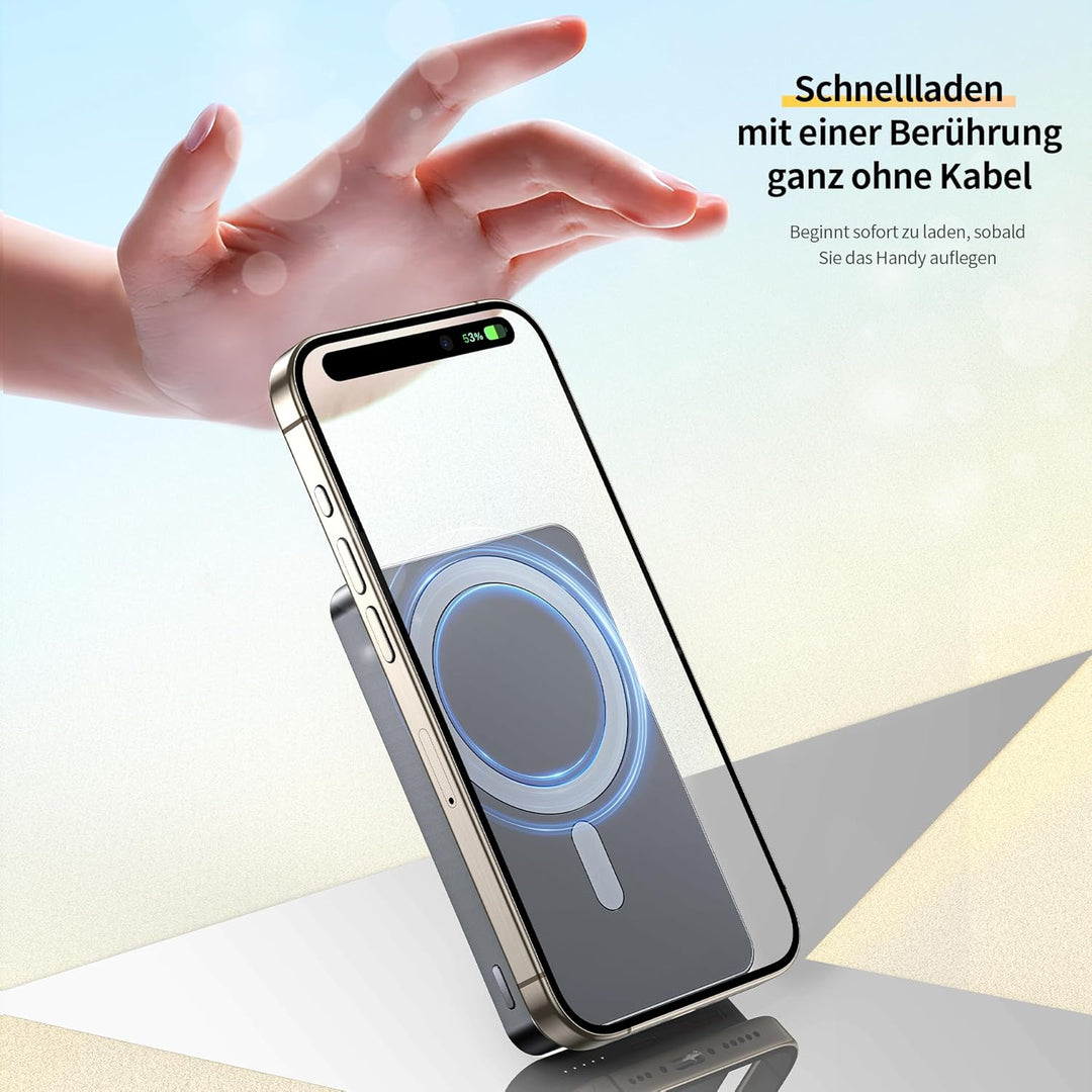 PORTENTUM Powerbank für Magsafe Schnellladefunktion 10000 mAh Ultra-Slim 14 mm – Power Bank magnetis