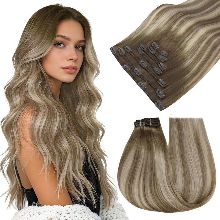 Easyouth Balayage Clip in Echthaar Extensions Blond Clip in Extensions Echthaar Remy Clip in Extensi