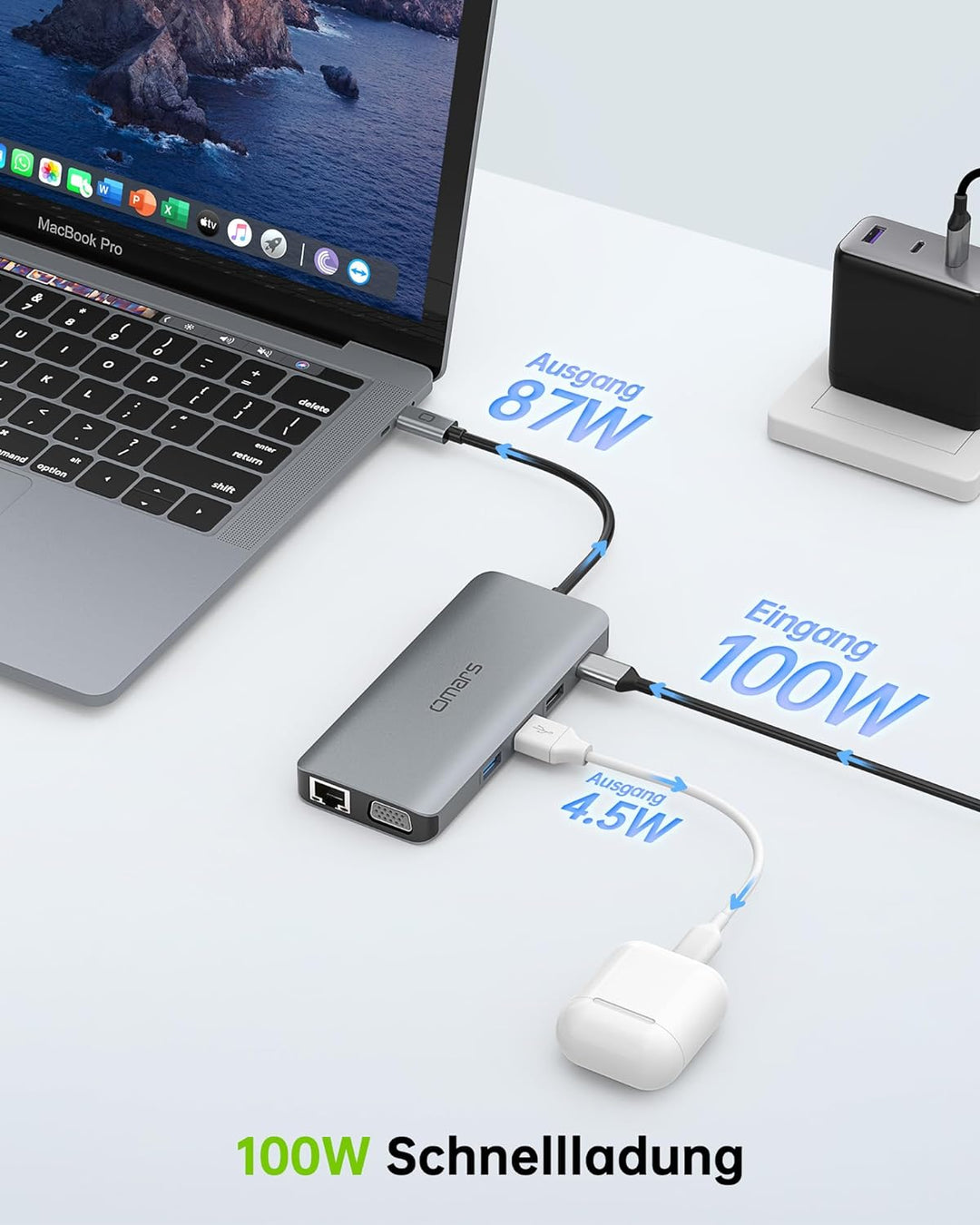 Omars Docking Station Triple Display USB C Hub Dual HDMI mit VGA USB C Adapter Multiport Docking Sta