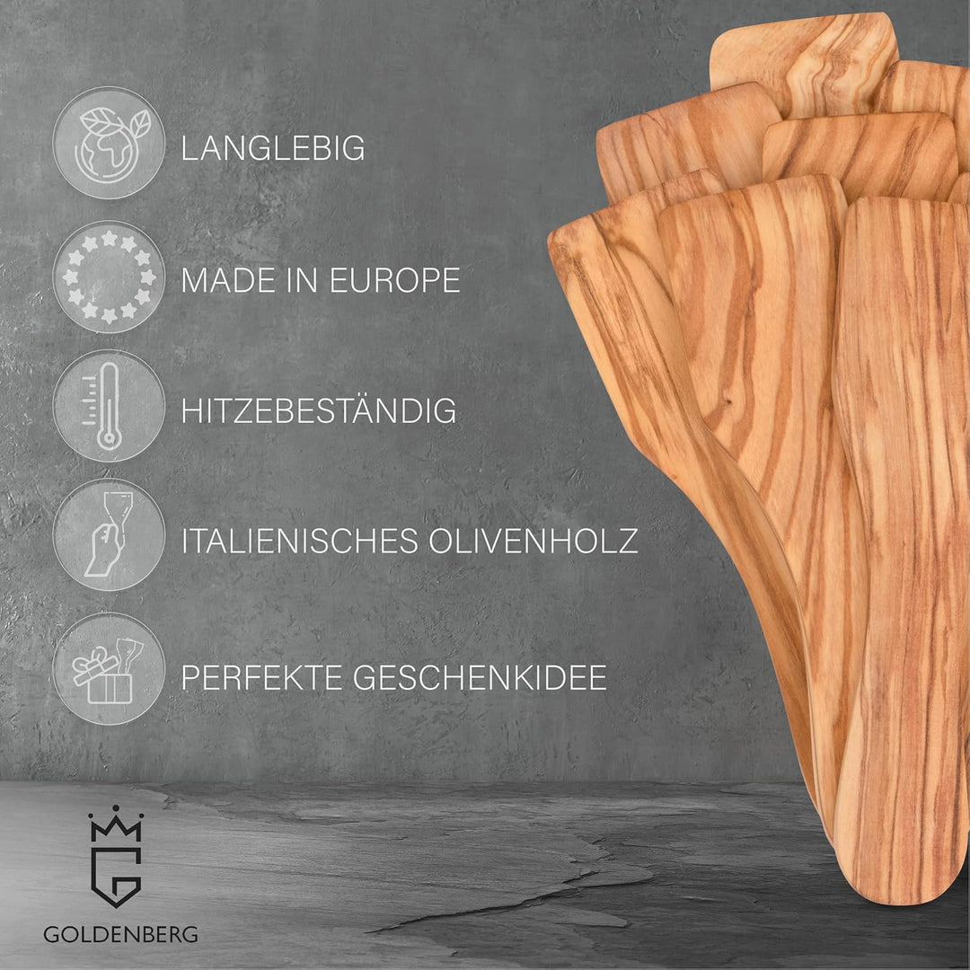 GOLDENBERG® Premium Olivenholz Raclette Schaber - 10er Set Raclette Spachtel - feinstes italienische