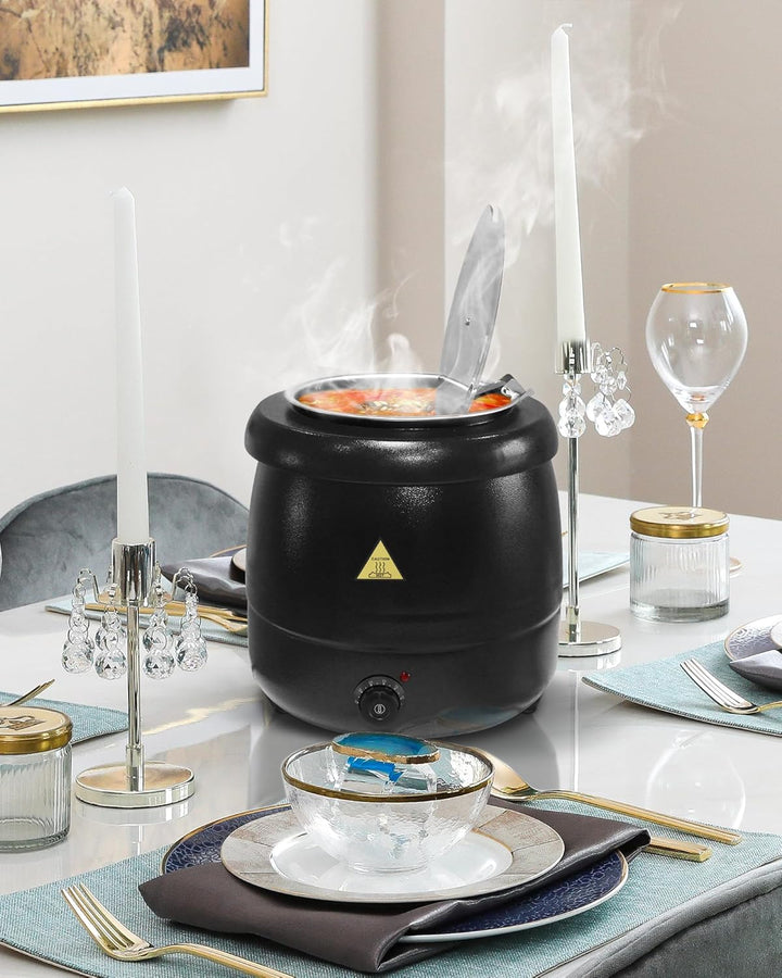 Suppenkessel Elektrisch 10L, Suppentopf mit Klappdeckel und und Deckel bis 80°C herausnehmbarem Edel