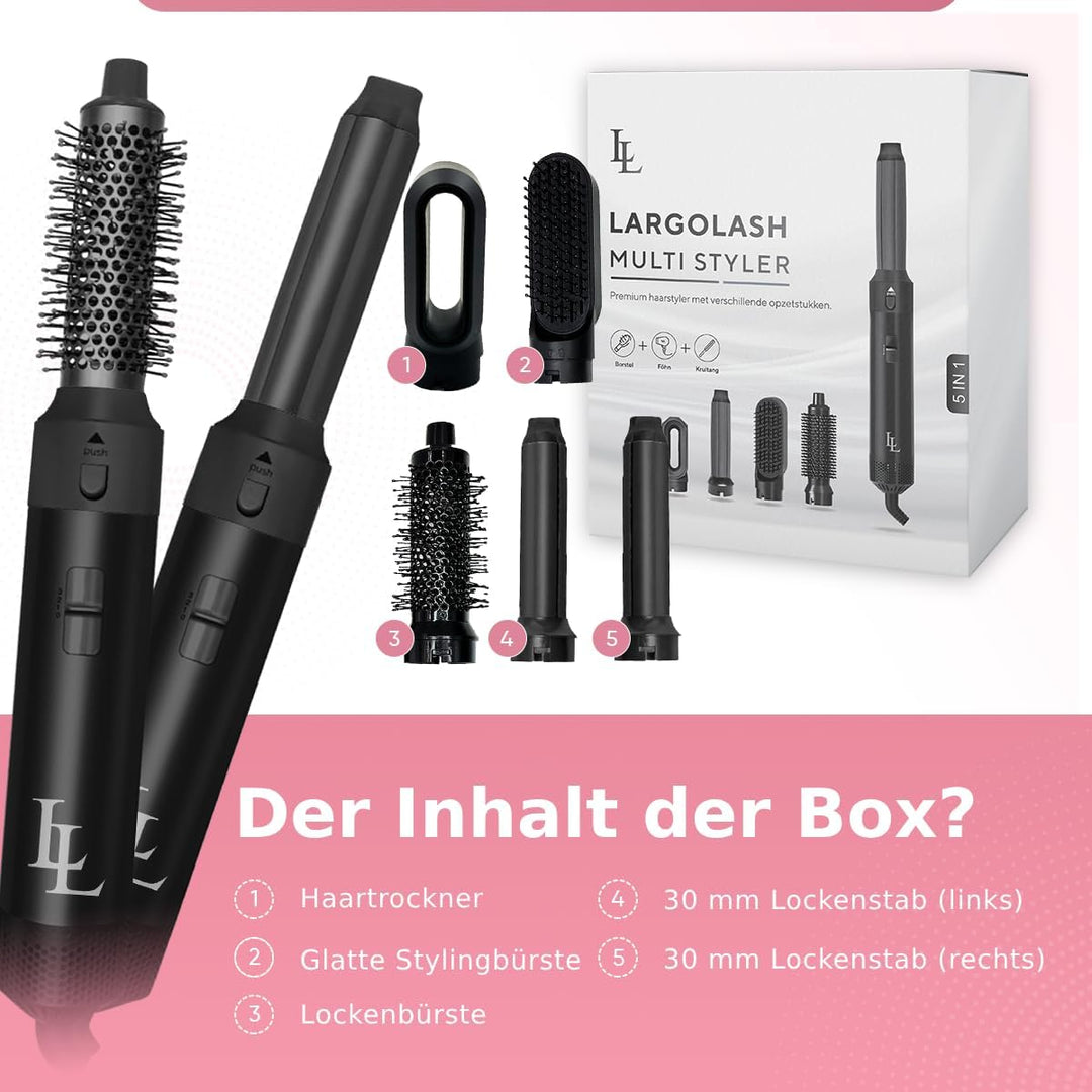 Largolash 5 in 1 Warmluftbürste Set, Schnelltrocknend Föhnbürste, Warmluft Lockenbürste, 3 Temperatu