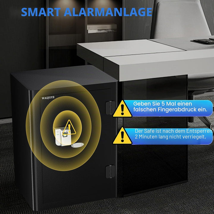 WASJOYE Fingerabdruck Tresor Feuerfester für Zuhause, Safe mit Feuerfeste Schublade, Biometrischer M