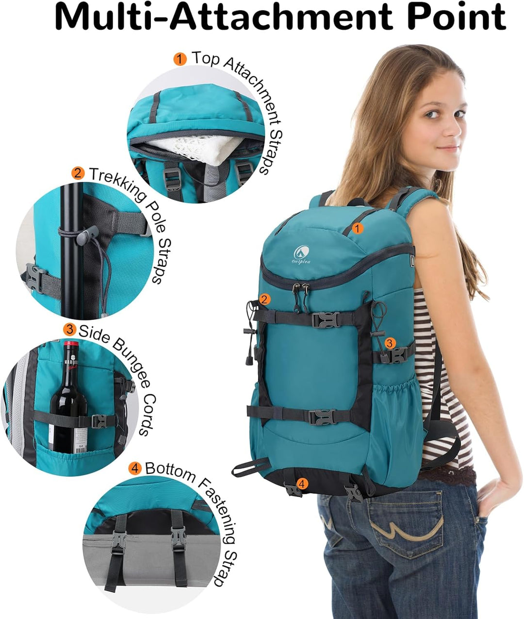 30L Leicht Wanderrucksack Herren Damen, Multifunktional Reiserucksack mit Skateboard Gurte, Tagesruc