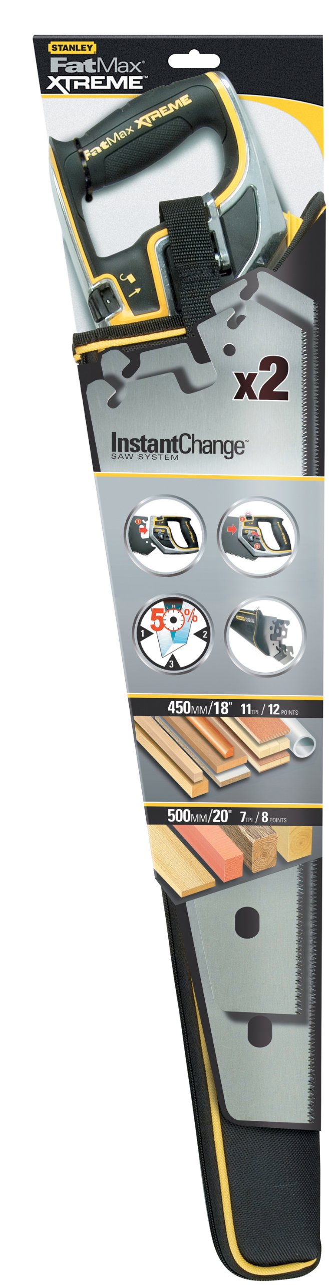 Stanley FatMax Pro Instantchange Sägen Set (unbeschichtet, feine und grobe Zahnung, 450-500 mm Länge