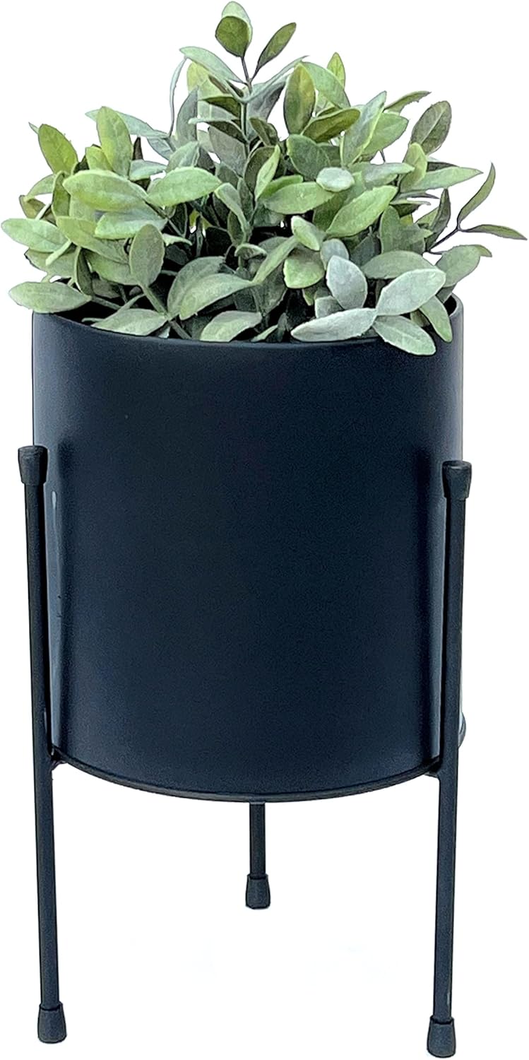 DanDiBo Blumenhocker mit Topf Metall Schwarz 32 cm Blumenständer 96261 Blumensäule Modern Pflanzenst
