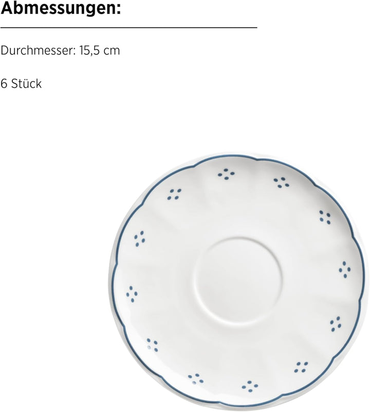 Mäser Serie Lova, Kaffeeservice 18-teilig Porzellan – 6 Dessertteller 19,5 cm, 6 Tassen 19 cl & 6 Un