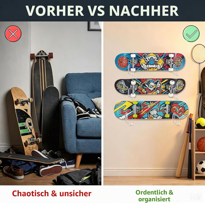 BiJun Skateboard Wandhalterung, Acryl Skate Deck Wandhalterung, Skateboards Horizontale Aufhänger Di