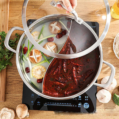 28cm/32cm Shabu Dual Side Hot Pot Edelstahl Cookware 2 Kammern Mit Glasdeckel Shabu, Suppentöpfe Her
