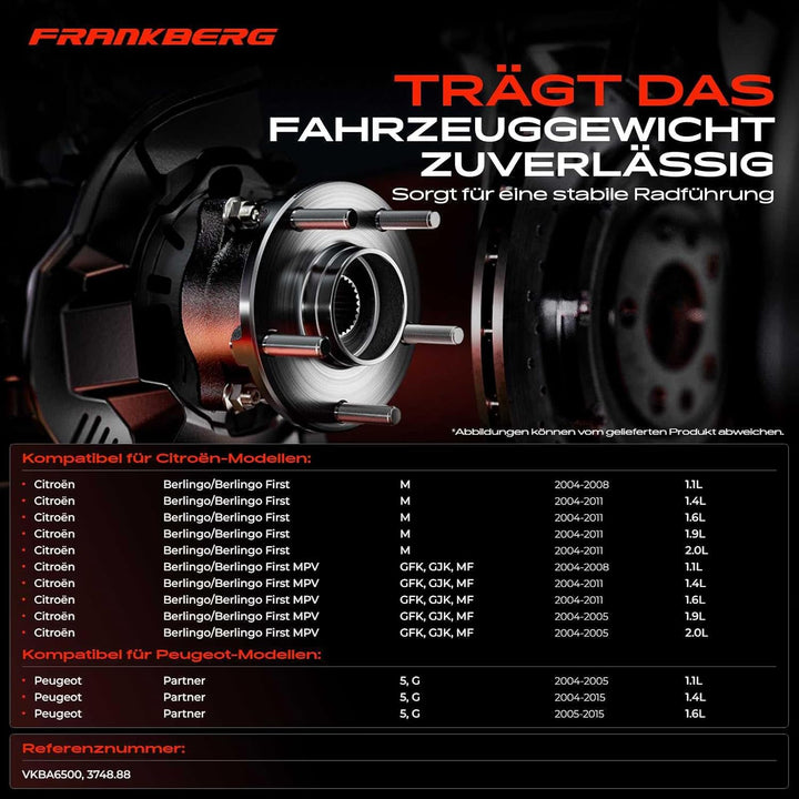 Frankberg Radnabe Radlagersatz Hinterachse für Berlingo/Berlingo First Xsara Picasso Partner 2004-20