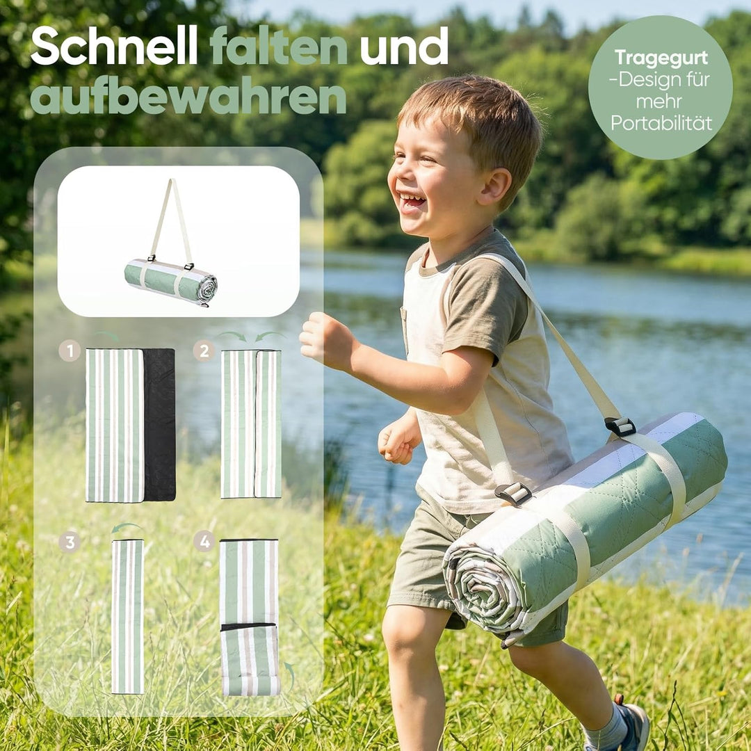 Sekey Picknickdecke Wasserdicht 150x200 cm, Stranddecke Sandfrei | Gepolstert, Dreischichtige Strukt