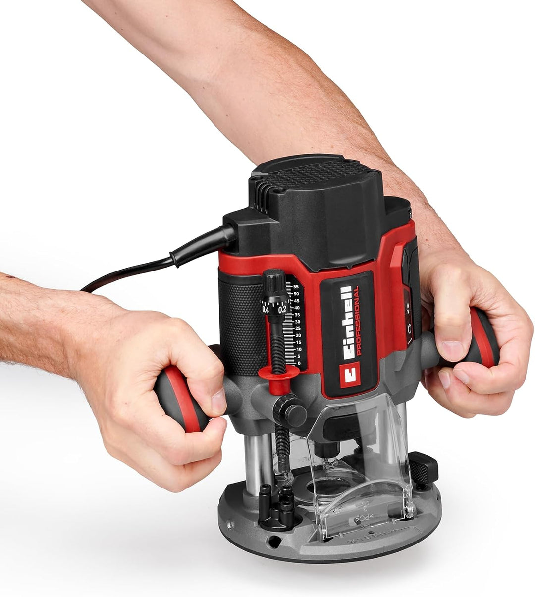 Einhell Professional Oberfräse TP-RO 1400 E (1400 W, Hubhöhe 55 mm, Spannzangen Ø 6 und 8 mm, LED-Li