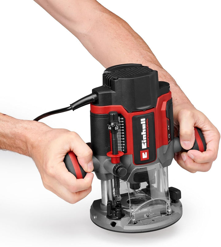 Einhell Professional Oberfräse TP-RO 1400 E (1400 W, Hubhöhe 55 mm, Spannzangen Ø 6 und 8 mm, LED-Li