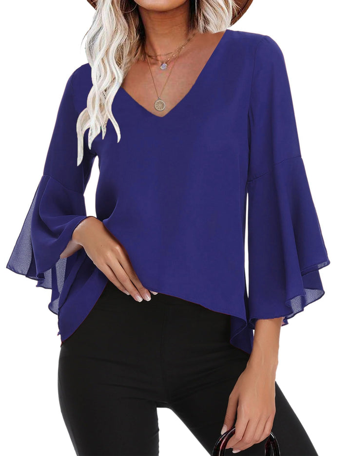 Gyabnw Damen Chiffon Bluse Volantärmeln Tunika 3/4 Arm Elegant Chiffontunika Festlich Chiffon Bluse