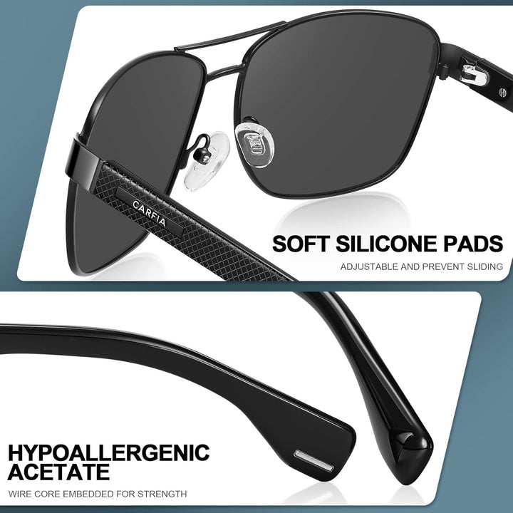 CARFIA Pilotenbrille Sonnenbrille Herren UV400 polarisierte Sportbrille mit ultraleichtem Metallrahm