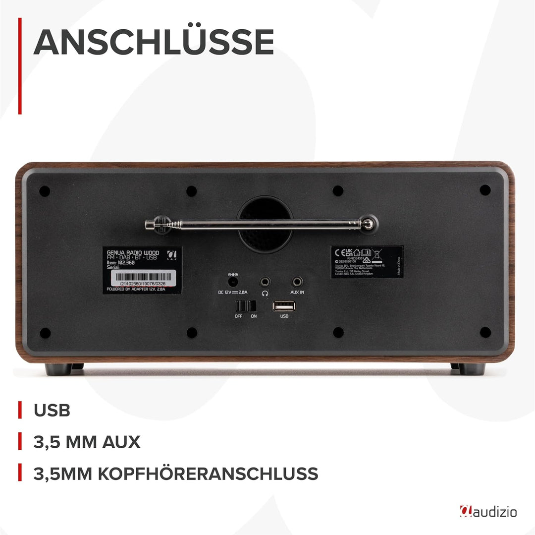 Audizio Genua DAB Radio mit Bluetooth – Stereo DAB Plus Radio mit Fernbedienung, 60 Speicherplätze,
