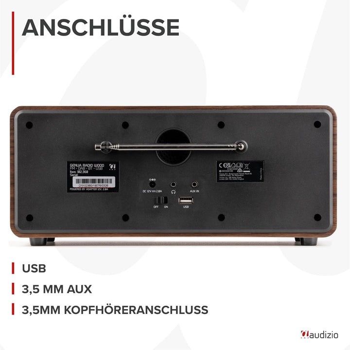 Audizio Genua DAB Radio mit Bluetooth – Stereo DAB Plus Radio mit Fernbedienung, 60 Speicherplätze,