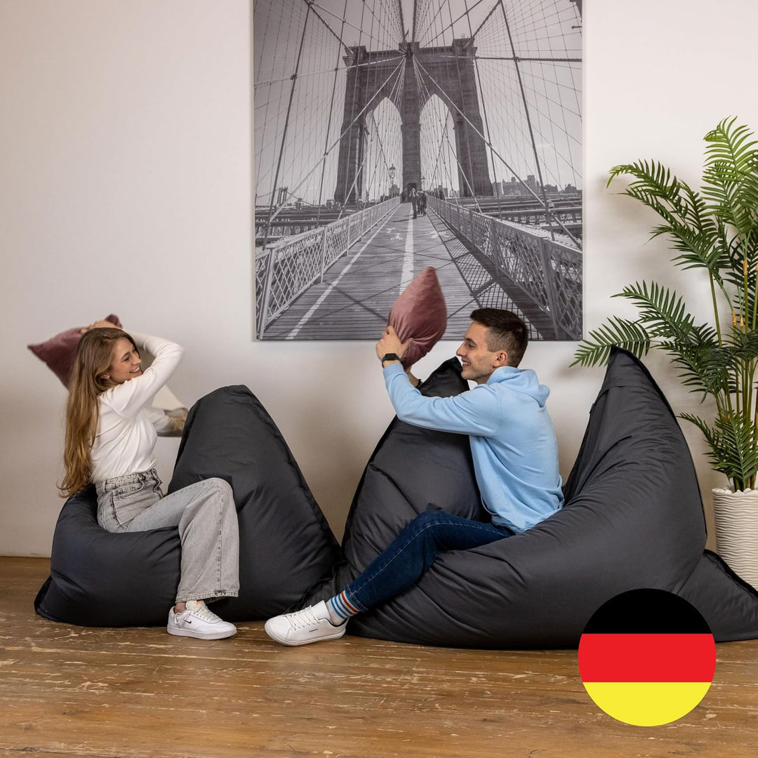 Bruni Riesen-Sitzsack Caree in Grau – rechteckiger XXL-Sitzsack mit 140x180 cm und 400 l Füllung, Be