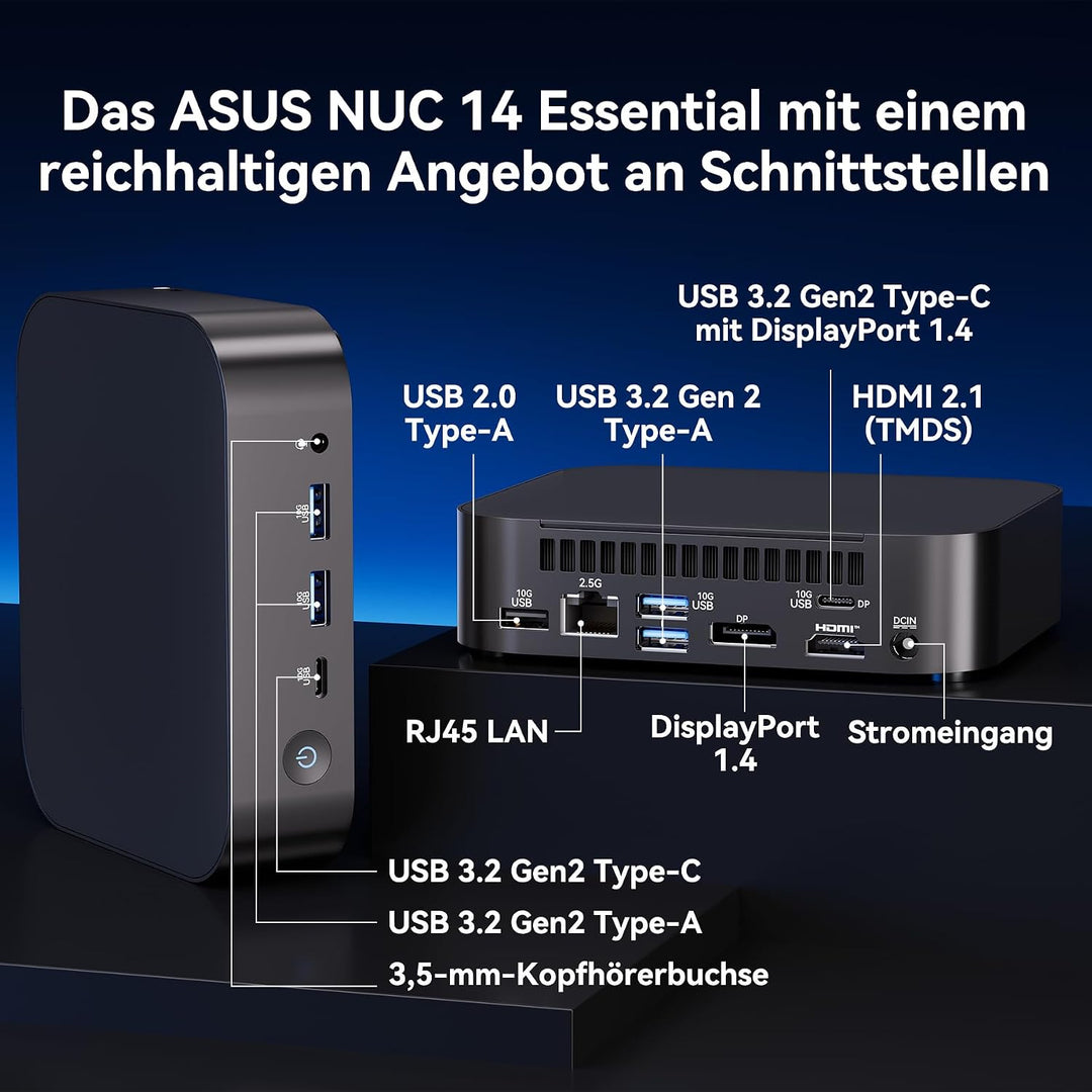 Intel NUC 14, für ASUS NUC 14 NUC14MNK Essential Mini PC, N97 CPU, 16GB RAM, 512GB SSD, Win 11 Pro,