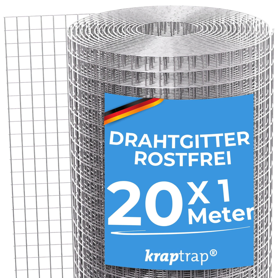 KrapTrap Volierendraht Drahtgitter I verzinkt I 20 m x 1 m I 12x12 mm I stabiler Kaninchendraht I Wü