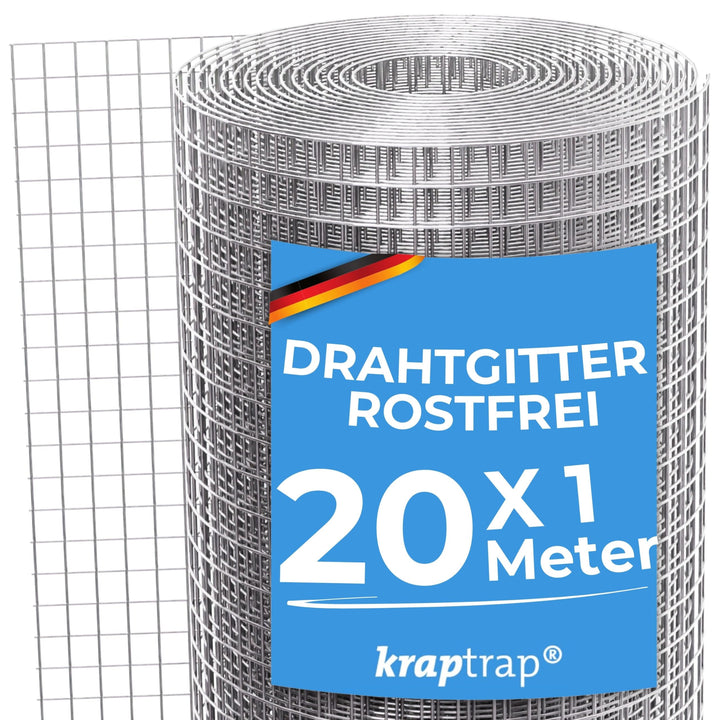 KrapTrap Volierendraht Drahtgitter I verzinkt I 20 m x 1 m I 12x12 mm I stabiler Kaninchendraht I Wü
