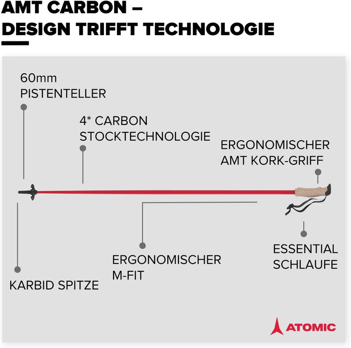 ATOMIC AMT Carbon Skistöcke - Hochwertiger 4* Carbon Skistock - ergonomischer Griff am Stock - verst