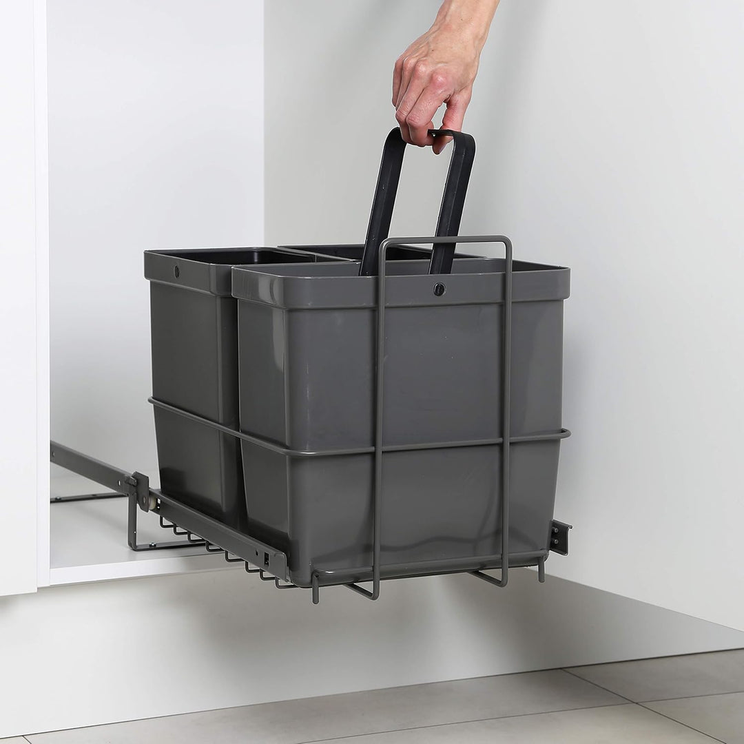 LM 64/3 Einbau Mülleimer ausziehbar mit 3 Abfalleimer (1x11L, 2x8L) Korbauszug anthrazit 32,8x43,3x3