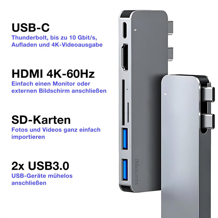 MacBook USB-C Hub – HDMI, SD-Kartenleser, USB 3.0, Thunderbolt, kompatibel mit MacBook Pro und MacBo