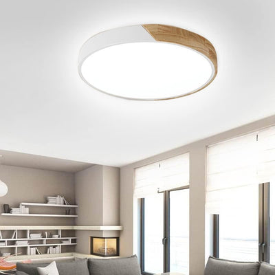 BFYLIN 48W LED Deckenleuchte Holz Kaltweiss 6000K Deckenlampe Wohnzimmer Runde Lampe Schlafzimmer Kü