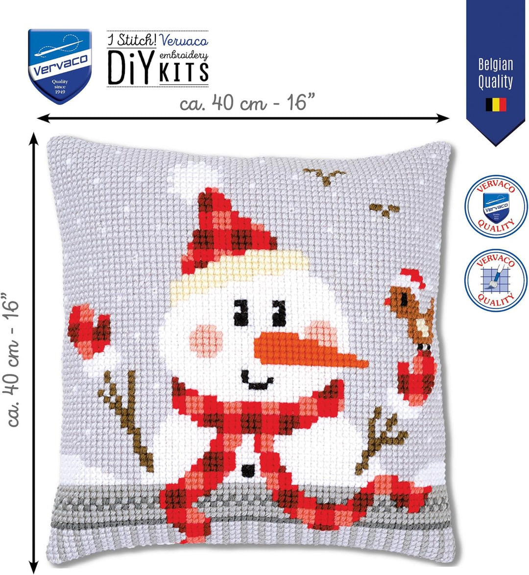 Vervaco PN-0168751 Schneemann II Kreuzsichkissen vorbedruckt, Baumwolle, mehrfarbig, 40 x 40 cm