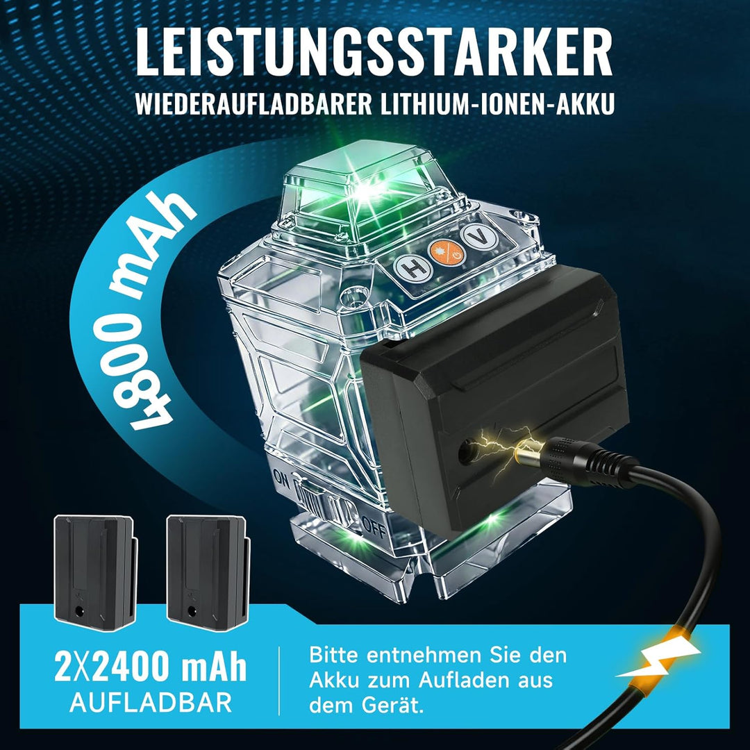 Kreuzlinienlaser 4×360° Selbstnivellierender Laser-Wasserwaage mit 16 Linien – Grüner Kreuzlinienlas