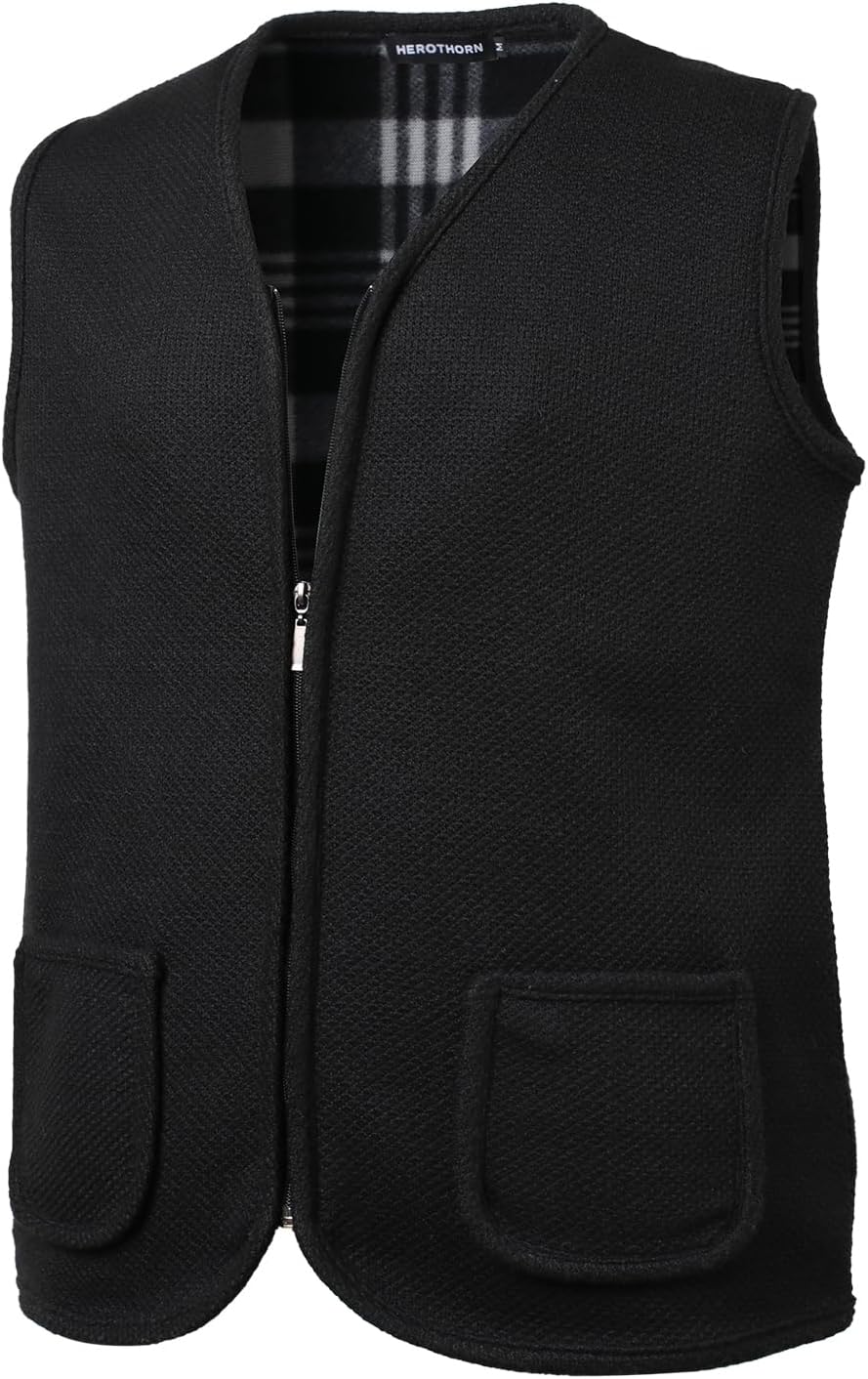 Herren Strickweste Strickjacke ohne Ärmel V-Ausschnitt Ärmellose Fleecefutter Jacke Reissverschluss