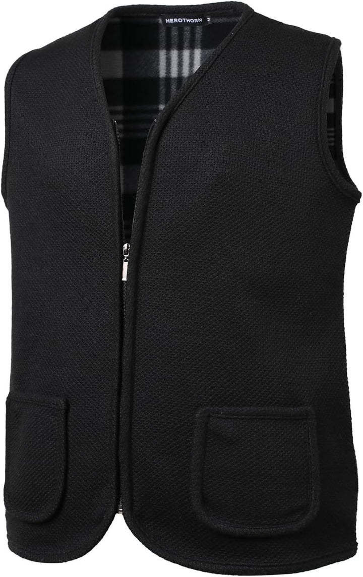 Herren Strickweste Strickjacke ohne Ärmel V-Ausschnitt Ärmellose Fleecefutter Jacke Reissverschluss