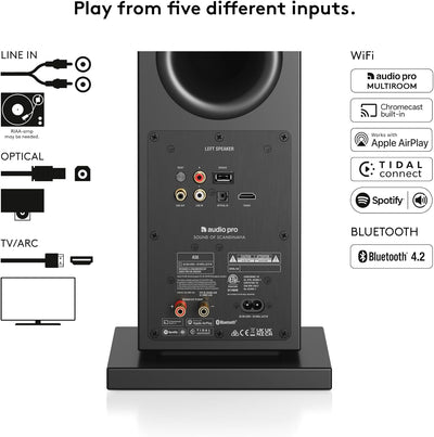 Audio Pro A38 - Aktiv Standlautsprecher mit Verstärker - Stereo Lautsprecher mit Multiroom für Home