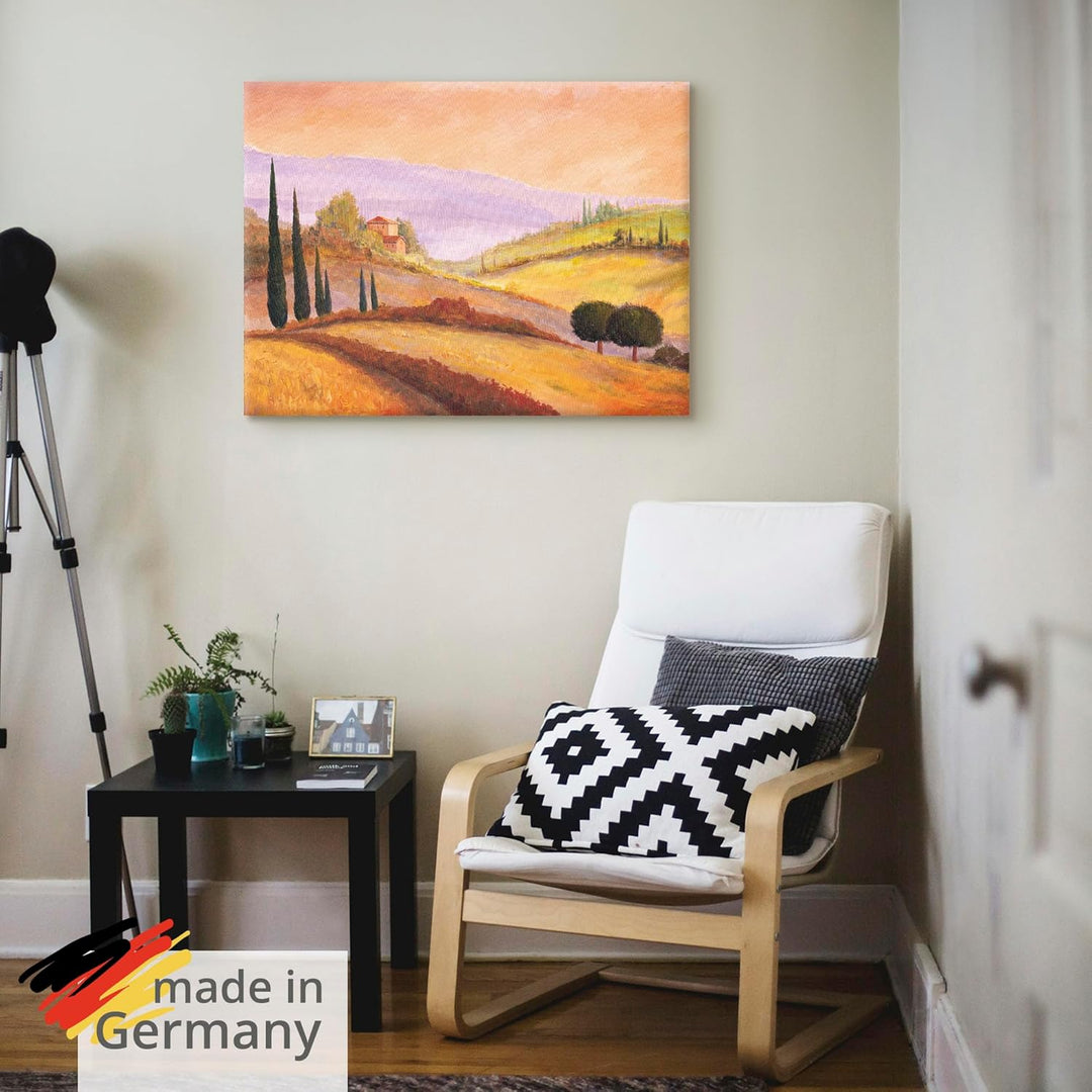 Artland Leinwandbild Wandbild Bild auf Leinwand 80x60 cm Wanddeko Toskana Landschaft Italien Malerei