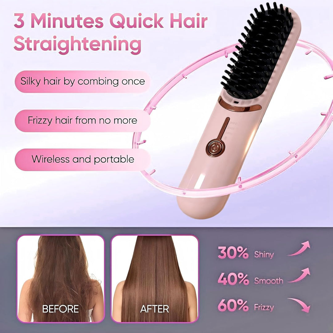 Haarglätter Bürste, Mini Glättbürste, Kabellose Haarglätterbürste, Tragbar & Wiederaufladbar Glättbü