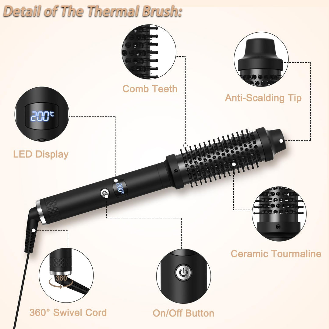 Thermal Brush 38mm, Wärmebürste mit 120–200°C LCD-Display, Lockenbürste Haarstyler Rundbürste, Verwe