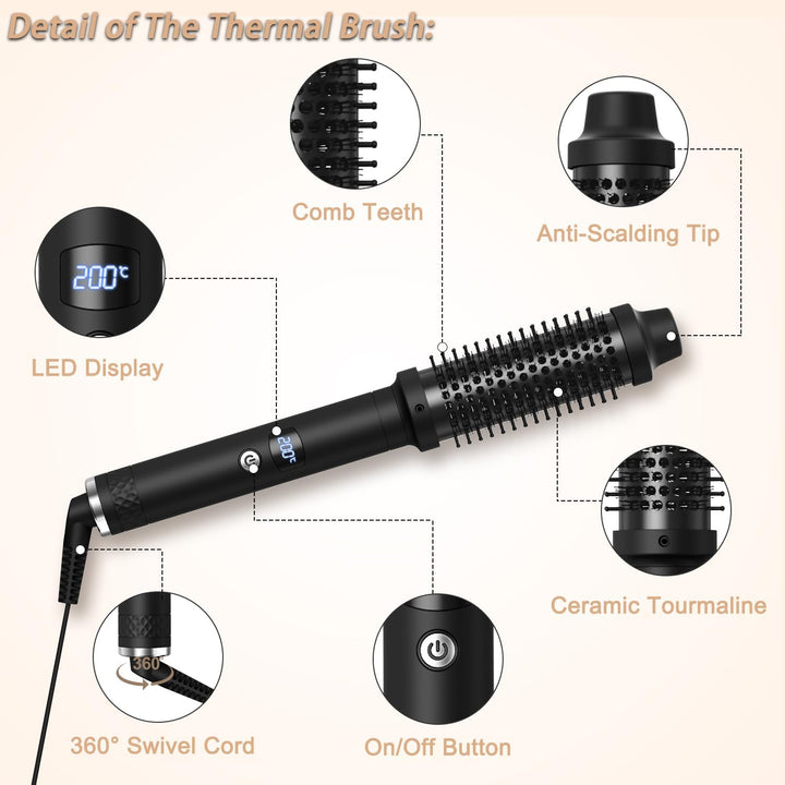 Thermal Brush 38mm, Wärmebürste mit 120–200°C LCD-Display, Lockenbürste Haarstyler Rundbürste, Verwe