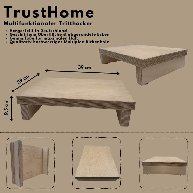 TrustHome Tritthocker Holz, Schemel, Fussbank, Fussstütze, Einstiegshilfe Badewanne/Dusche/Bett/Wohn