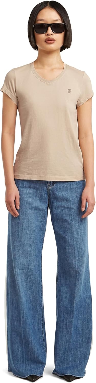 G-Star Damen Eyben Slim V-Neck Top 2.0 XXL Beige (Dk Brick D24533-4107-1214), XXL Beige (Dk Brick D2