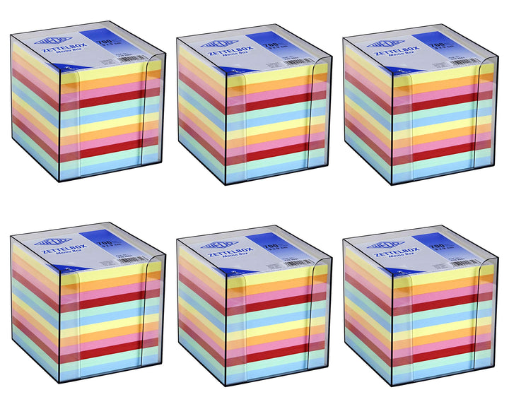 WEDO Zettelbox Kunststoff (9x9 cm, rauchglas gefüllt, 700 Blatt, 6 farbig) (6X Zettelbox)
