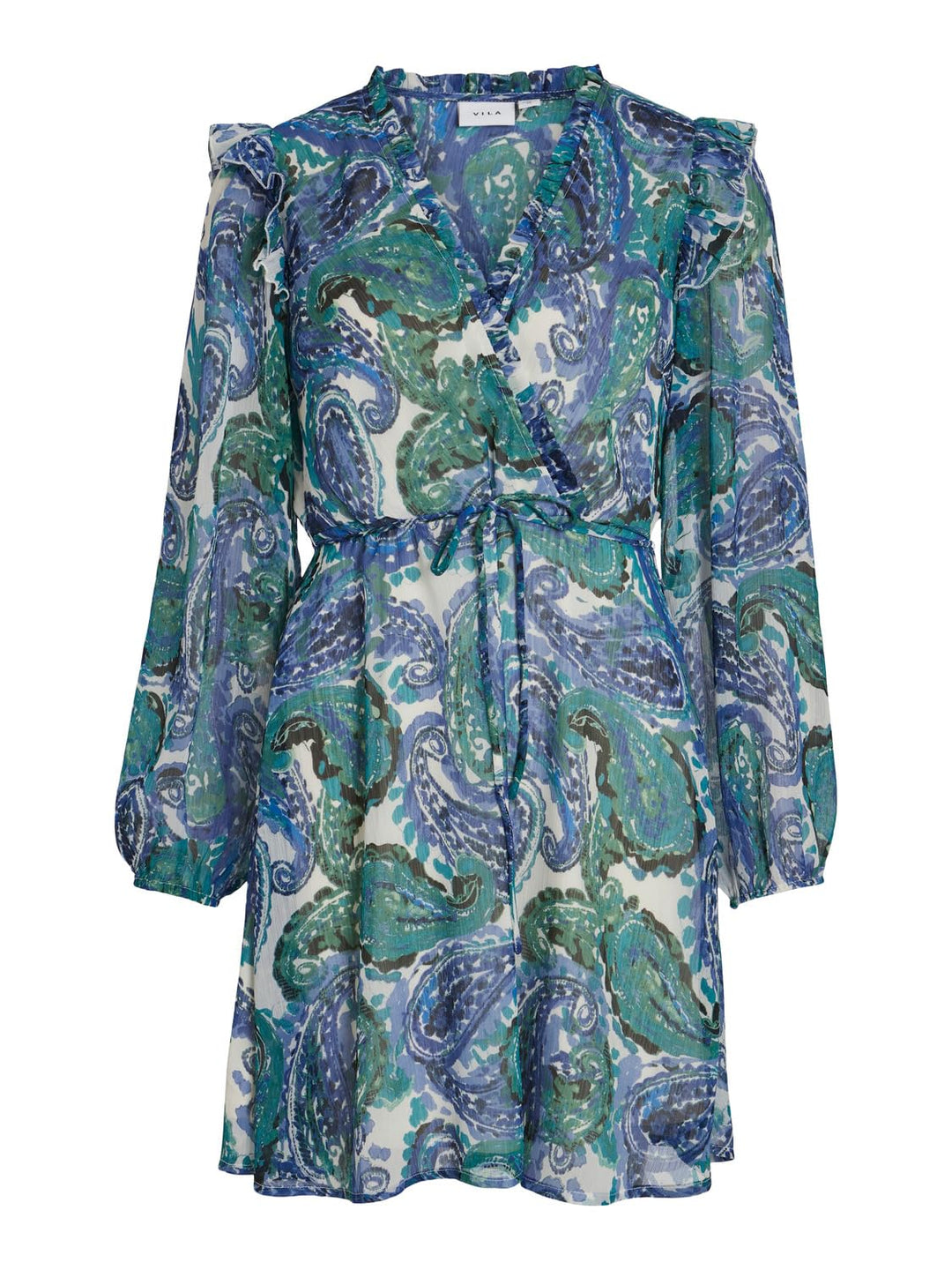Vila Damen Vifalia Fine V-Neck L/S Dress/Su Sommerkleid 34 Lapis Blue/Aop:fine, 34 Lapis Blue/Aop:fi