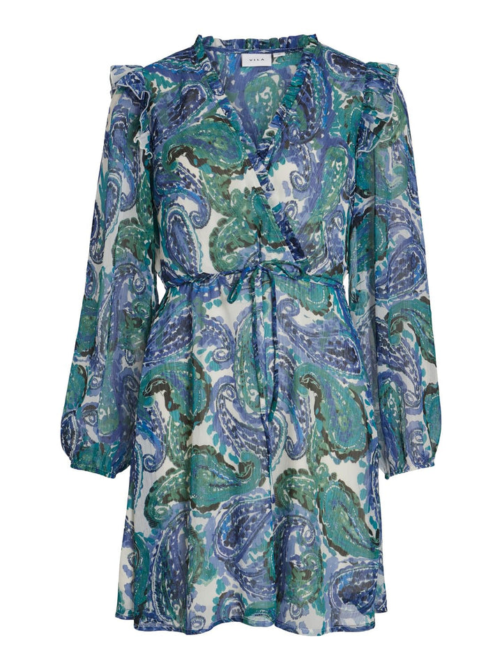 Vila Damen Vifalia Fine V-Neck L/S Dress/Su Sommerkleid 34 Lapis Blue/Aop:fine, 34 Lapis Blue/Aop:fi